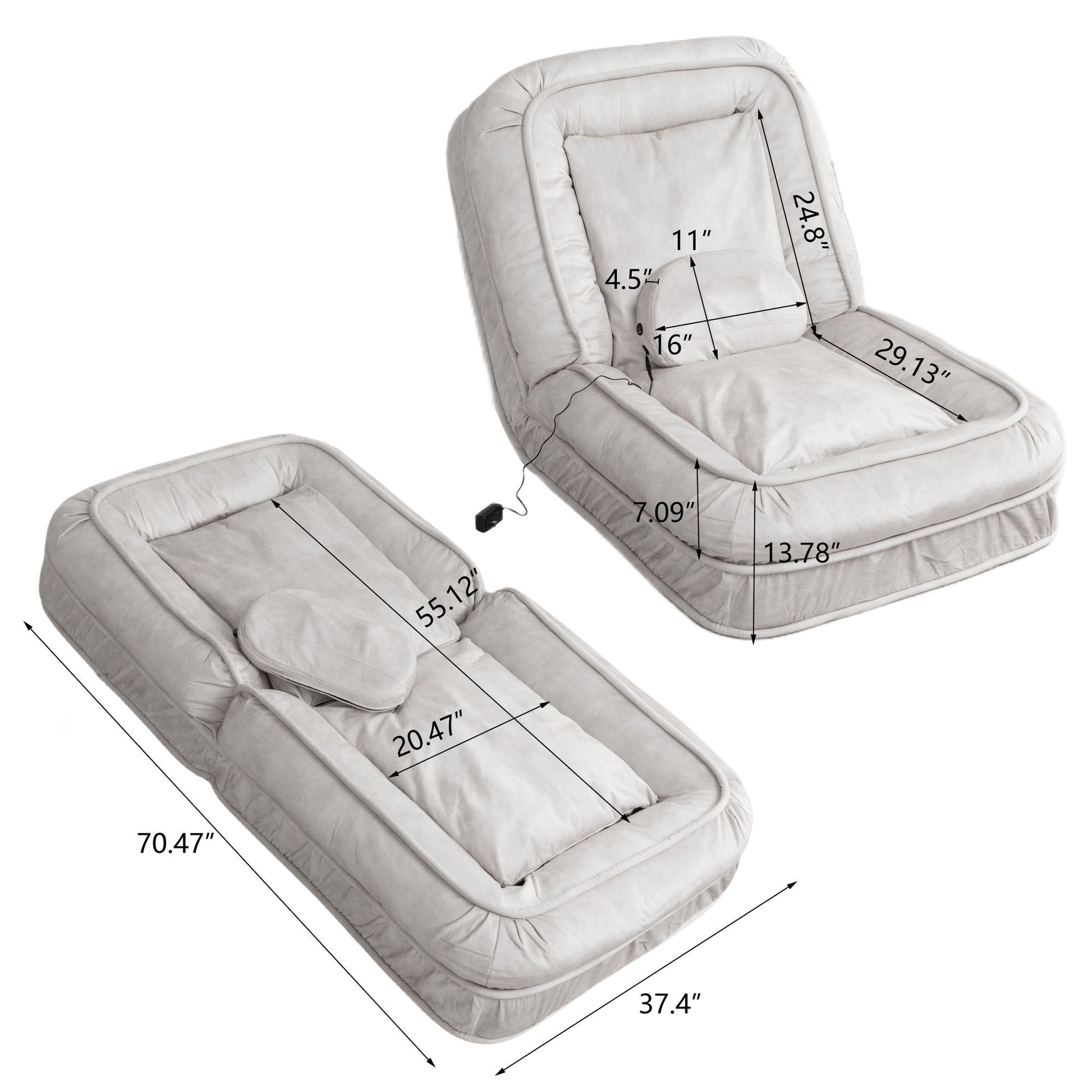 Upholstered Human Dog Bed And Pets, Bean Bag Floor Sofa With Massage Pillow, 5 Adjustable Positions & 2 Soft Pillows Home Essentials