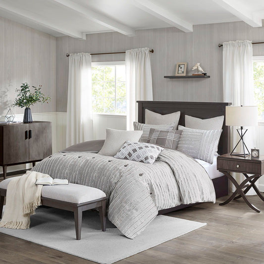 Essence - King 9 Piece Clip Comforter Set - Gray Madison Park Signature