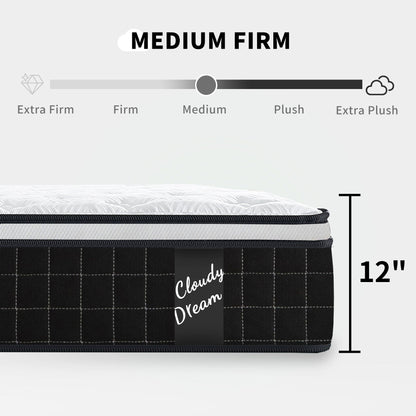 12" Hybrid Mattress With Individual Pocket Spring, Comortable Memory Foam Home Essentials