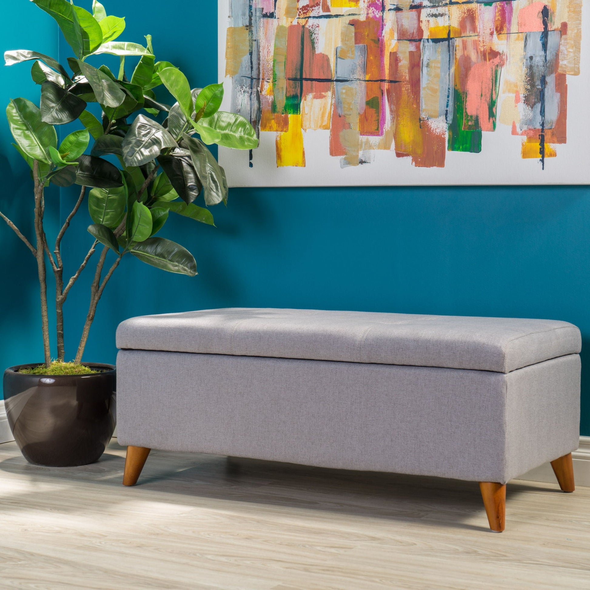 Kinetics - Upholstered Storage Ottoman With Lift-Top And Button Tufted Seat - Light Gray Noble House