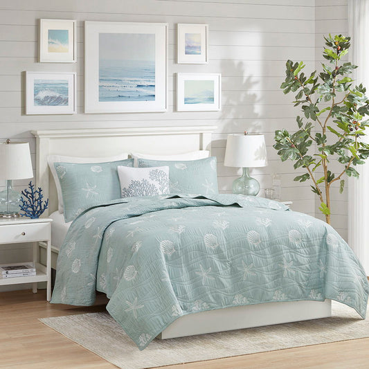 Seaside - King 4 Piece Coverlet Set - Seafoam Harbor House