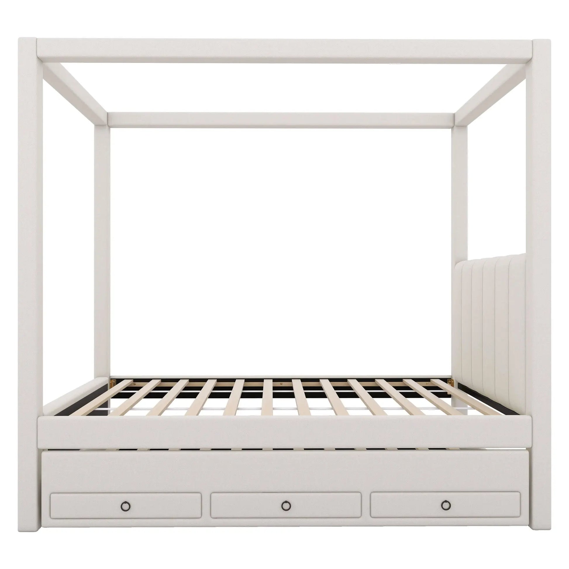 Upholstery Canopy Platform Bed With Trundle And Three Storage Drawers Dreamland
