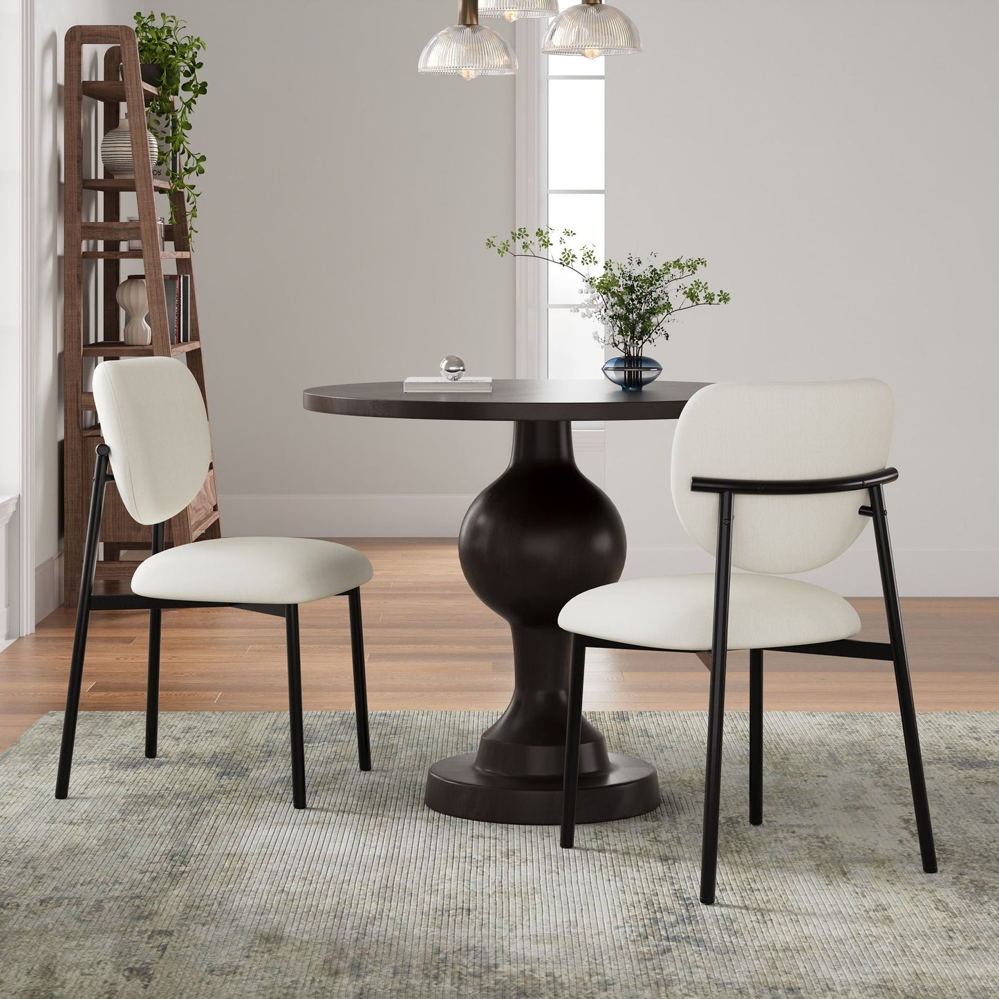 Modern Upholstered Dining Chairs With Metal Legs (Set of 2) - Beige Noble House
