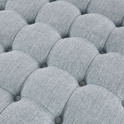 Skirted Tufted Round Ottoman With Button Top - Gray JLA