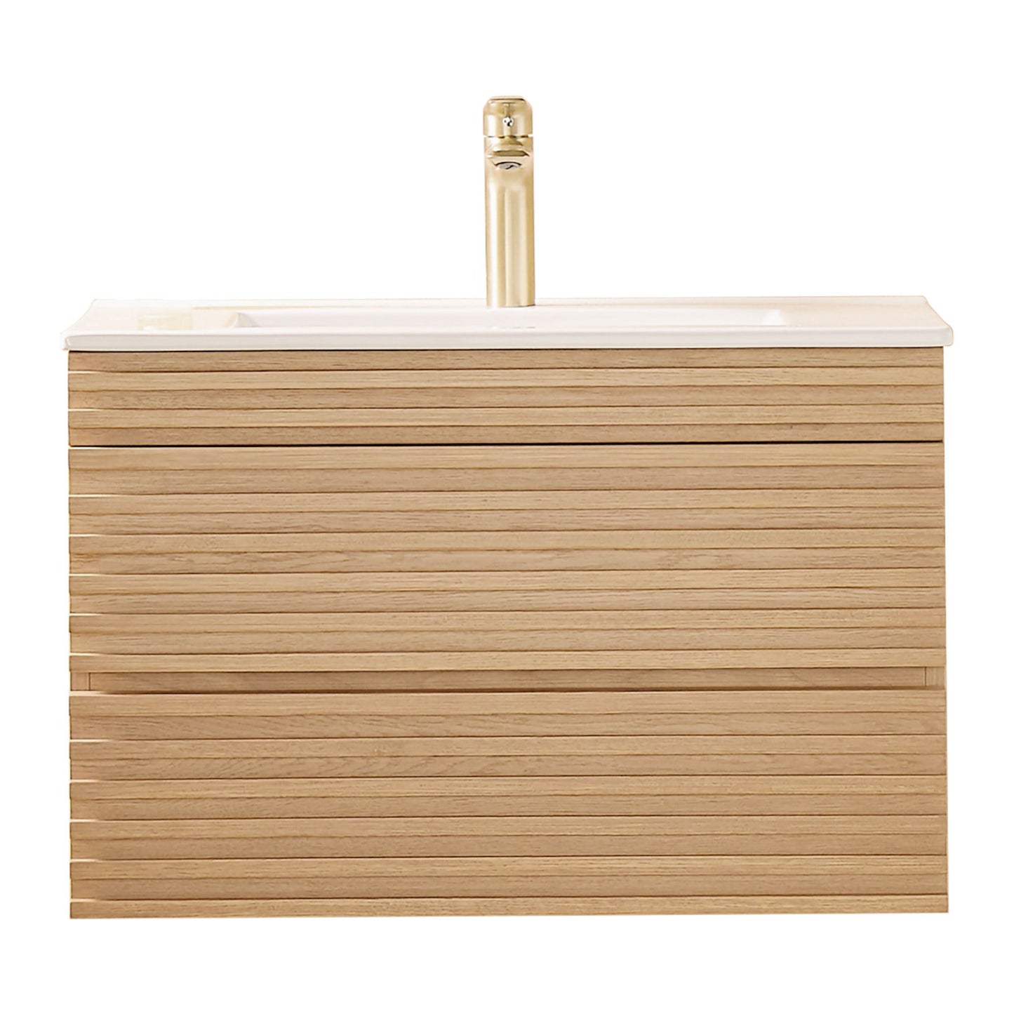 Wall Mounted & Floating Single Vanity With Ceramic Sink - Natural Walnut Home Essentials