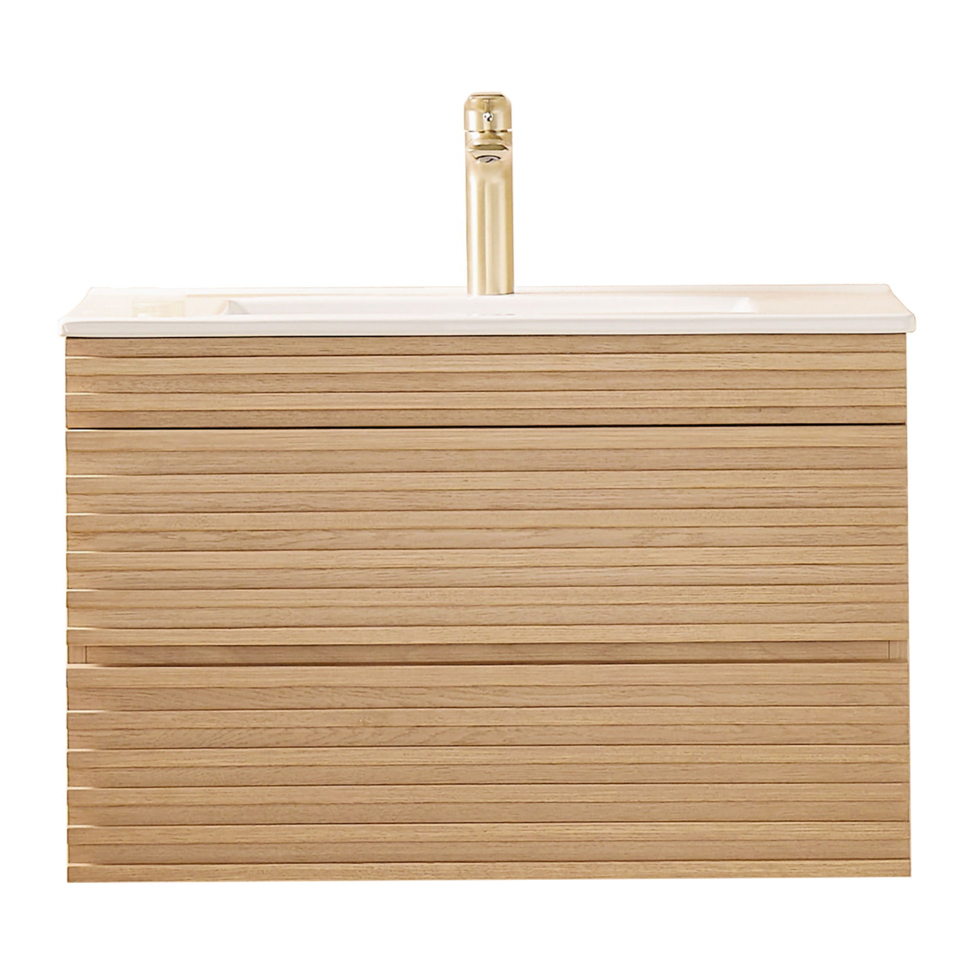 Wall Mounted & Floating Single Vanity With Ceramic Sink - Natural Walnut Home Essentials