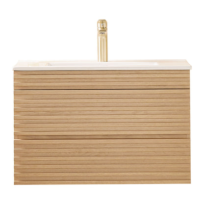 Wall Mounted & Floating Single Vanity With Ceramic Sink - Natural Walnut Home Essentials