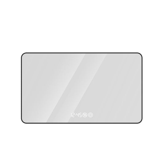 Modern Aluminum Frame Wall Mirror With Rounded Corners, Temperature Display, Tri Color Light, Defogging - Black Daily Nest