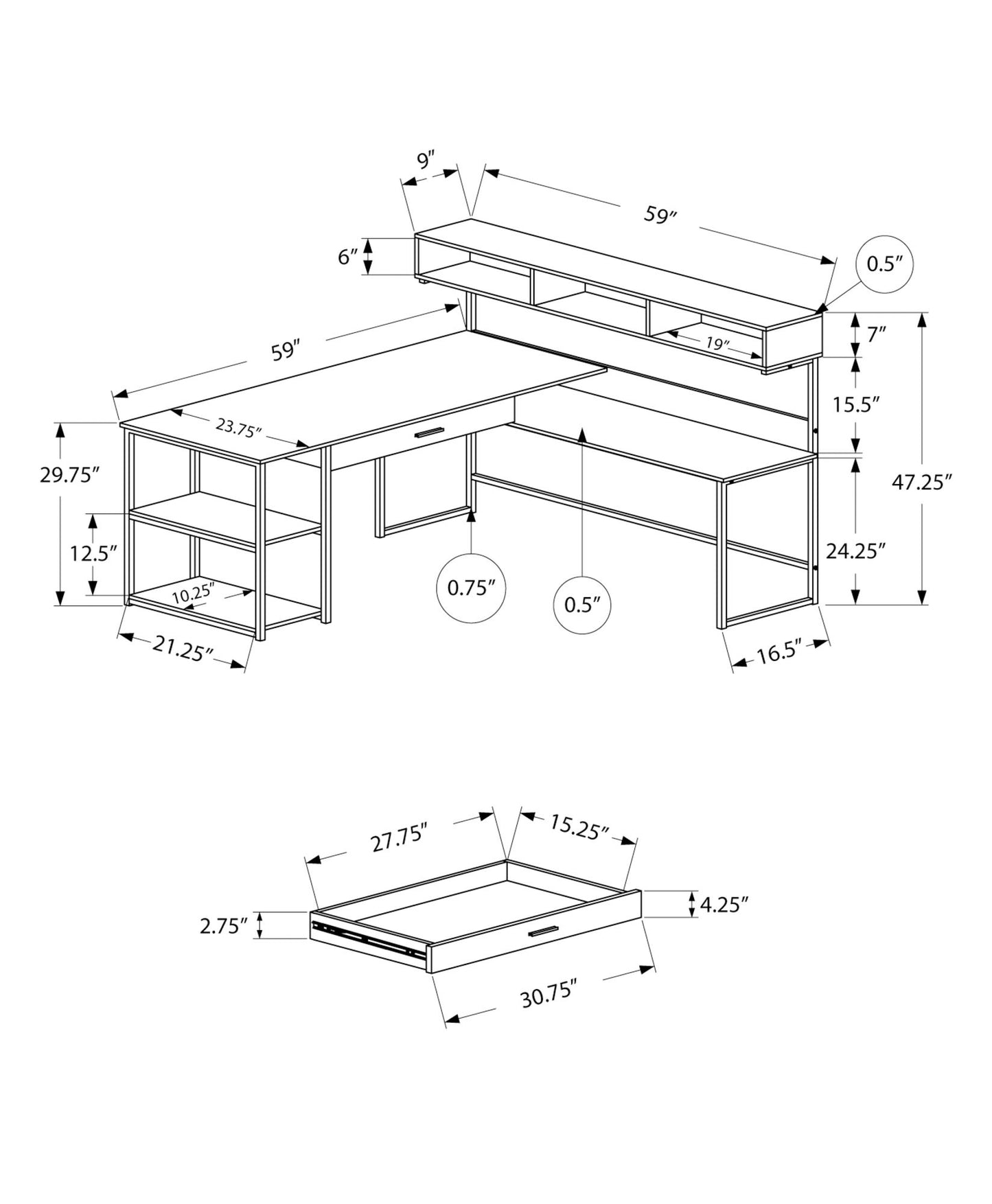Computer Desk, Home Office, Corner, Storage Drawers, L Shape, Laptop, Contemporary & Modern 8th Street