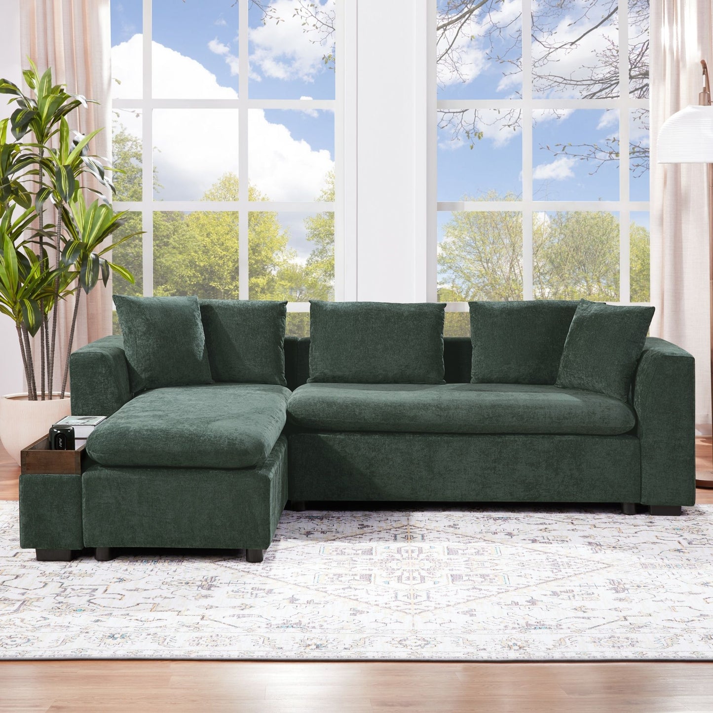 Modern L Shaped Sectional Sofa With Chenille Upholstery And Wooden Storage Hearth and Haven