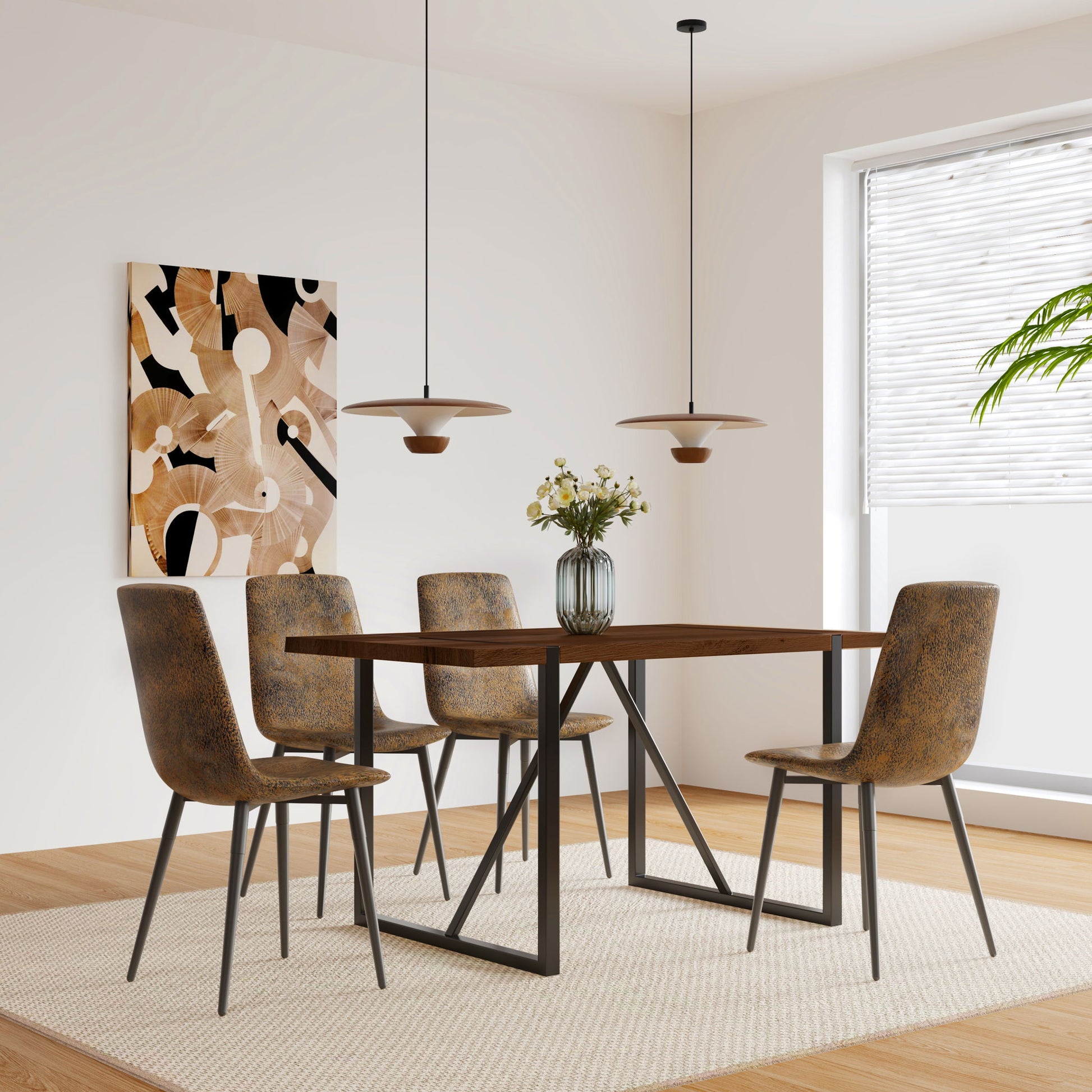 Modern Dining Table With Black Metal Legs For 4 - 6 Person Home Essentials