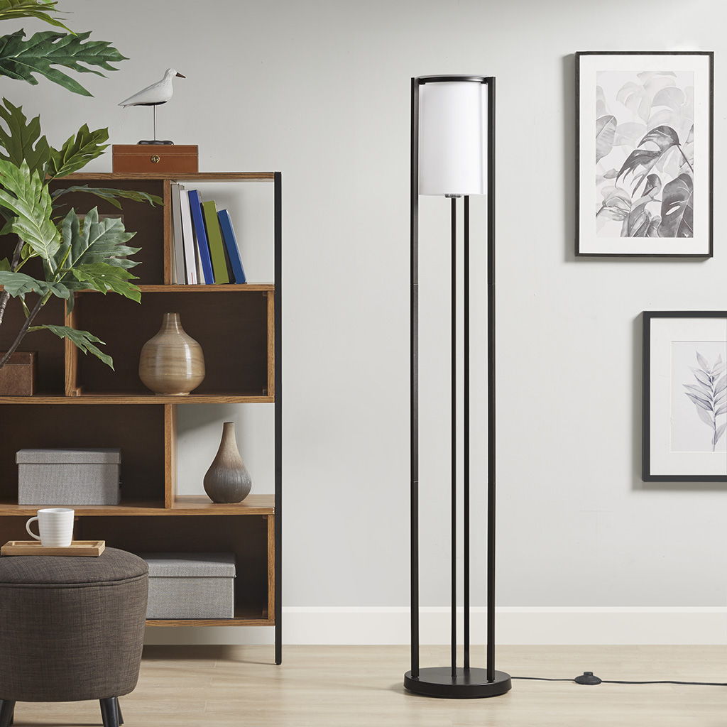 Charlton - Metal Floor Lamp With Glass Cylinder Shade - Black