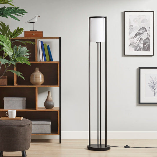 Charlton - Metal Floor Lamp With Glass Cylinder Shade - Black