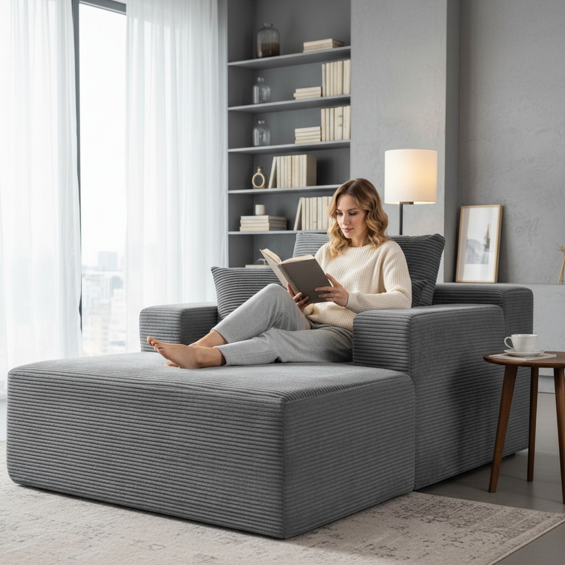 Convertible Chaise Lounge Chair With Wide Armrest & Throw Pillows US Pride