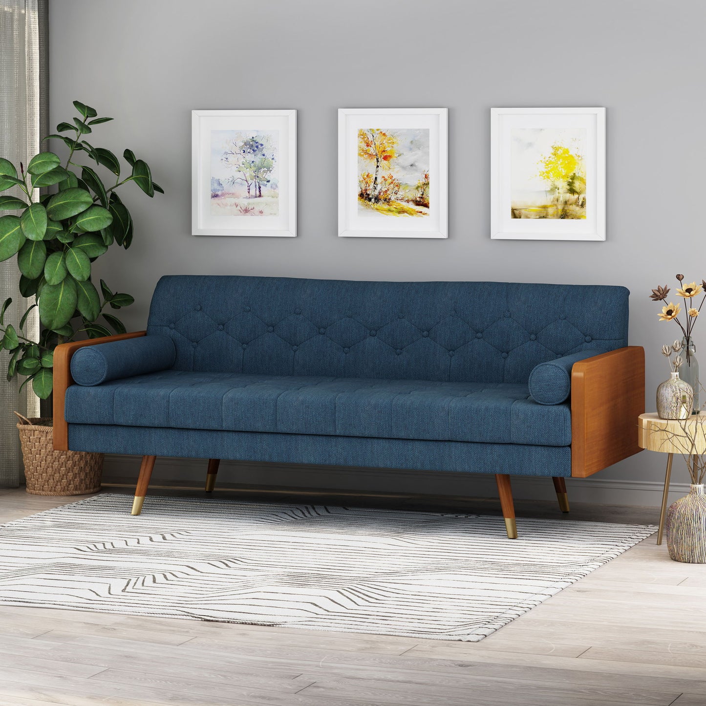 Aidan - Mid Century Modern Tufted Fabric Sofa Noble House