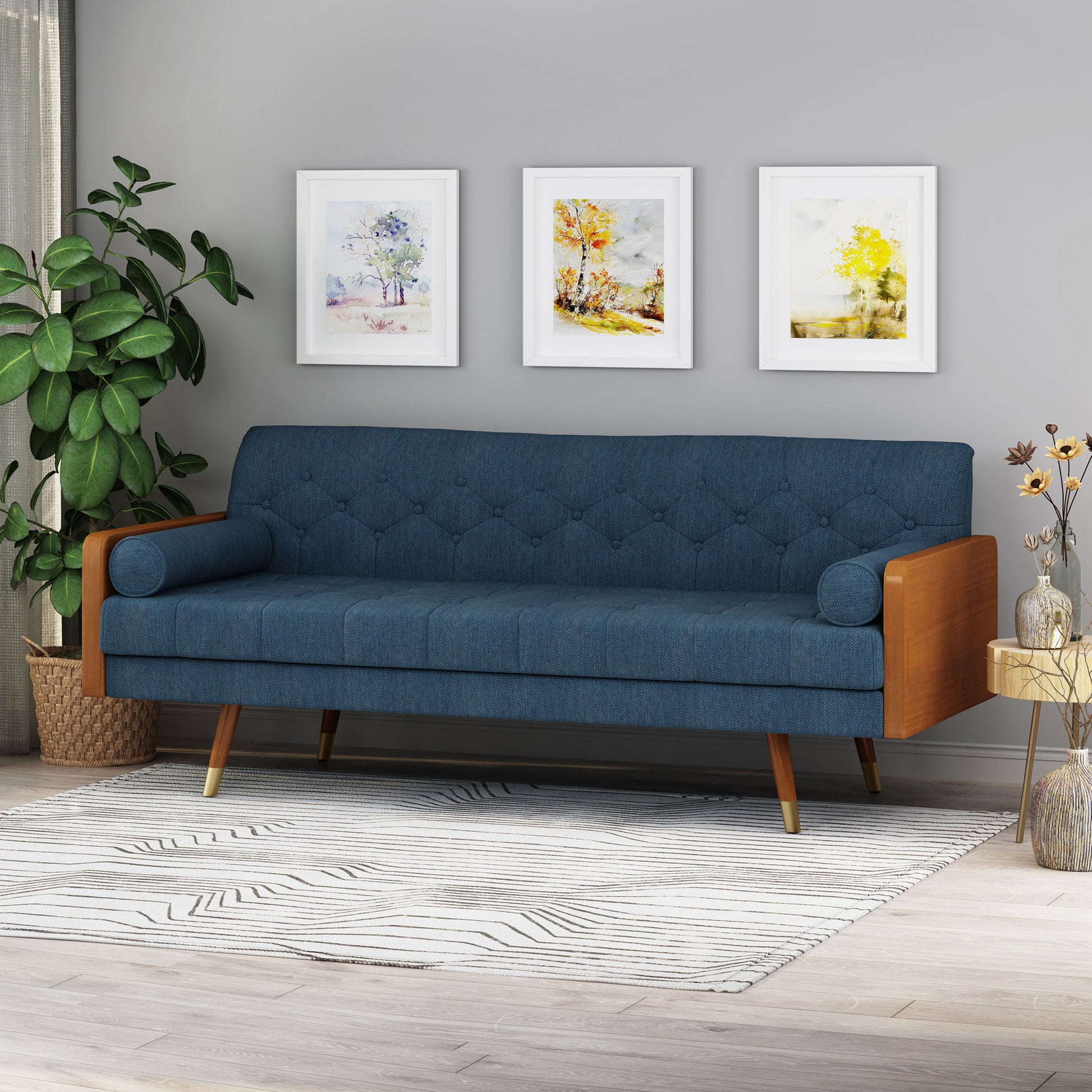 Aidan - Mid Century Modern Tufted Fabric Sofa Noble House