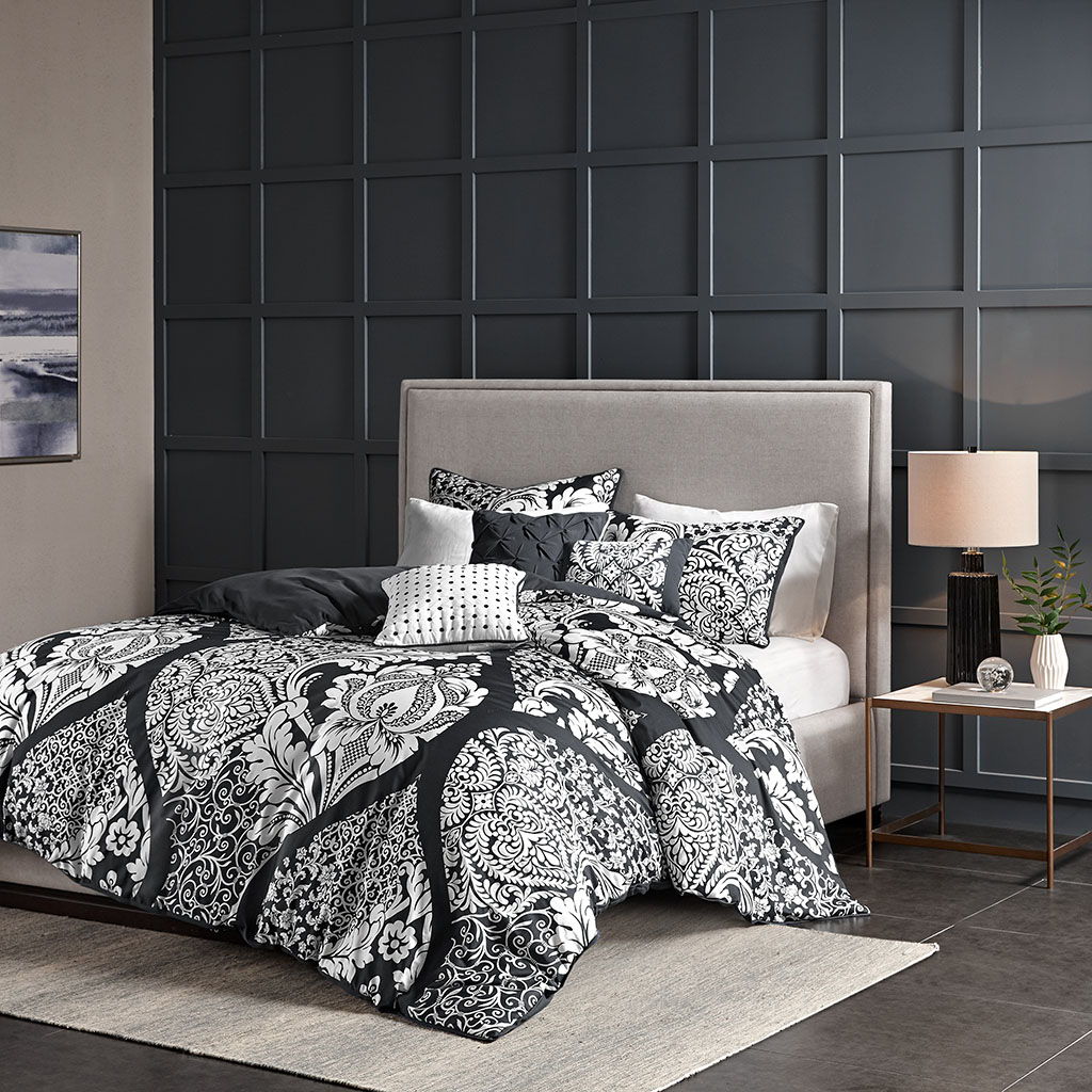 Vienna - 6 Piece King Printed Duvet Cover Set - Black Madison Park