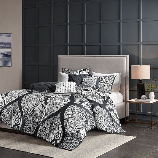 Vienna - 6 Piece King Printed Duvet Cover Set - Black Madison Park