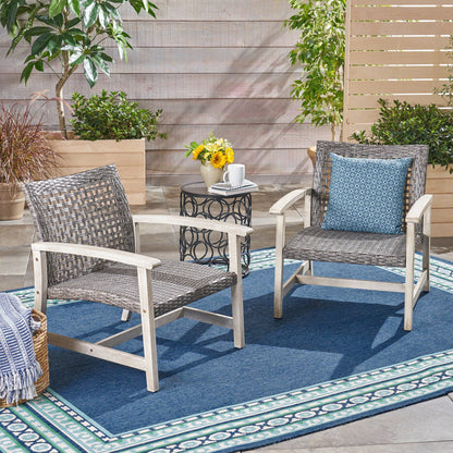 Outdoor Club Chair With Rattan Cover And Acacia Wood Frame - Gray Noble House