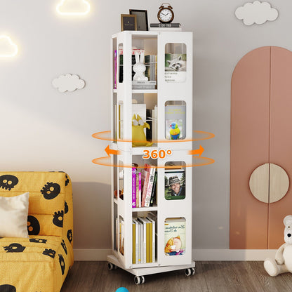 4 Tier All Steel Rotating Bookshelf With 360° Wheels, Large Size Sturdy & Spacious Book Rack, New Style Bookshelf - White Home Essentials