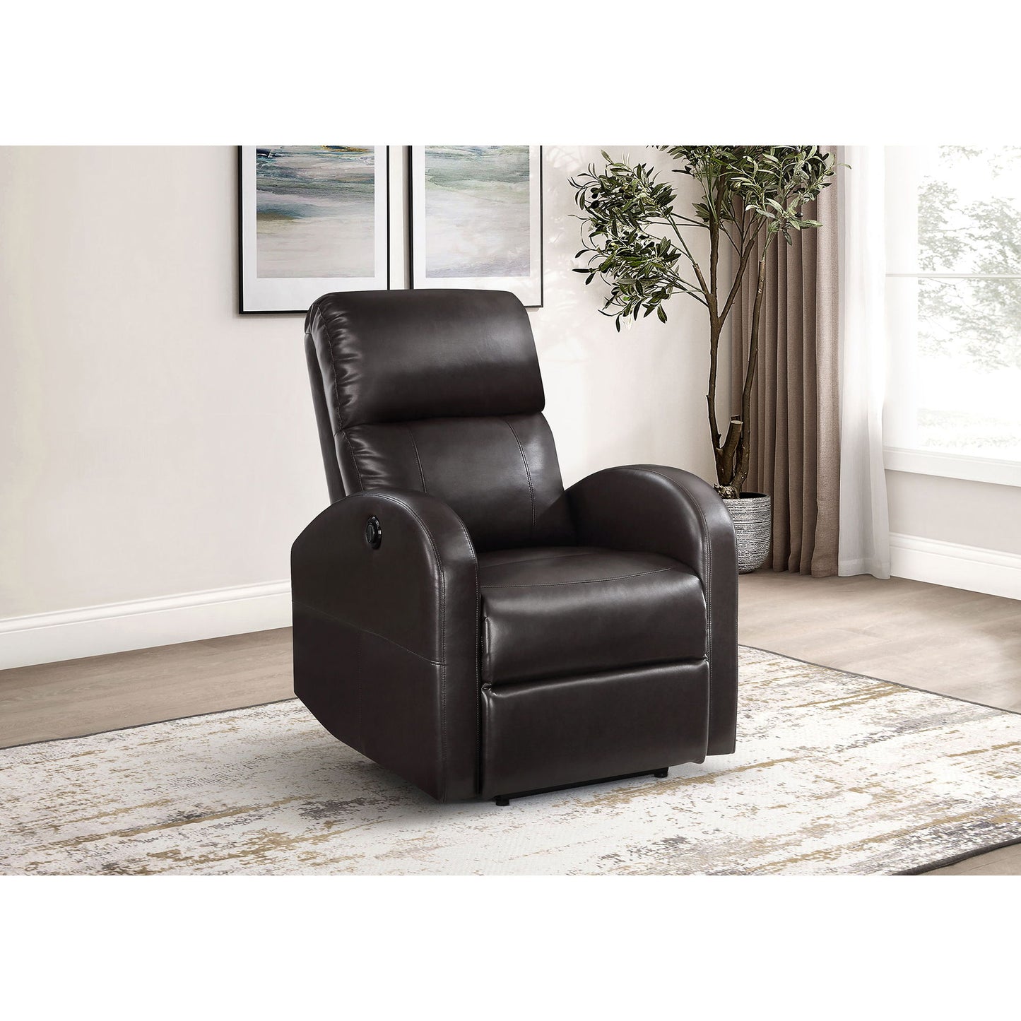 Meglia - Upholstered Power Recliner Chair With Smooth Button Controls - Brown Furniture Max
