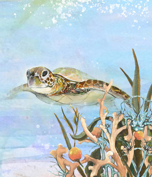 Turtle By The Reef II By Diannart - Light Blue