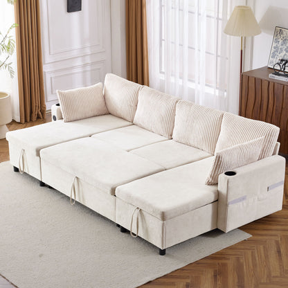 Sectional Sofa Bed With Pull Out Sleeper, USB Ports, Cup Holders Hearth and Haven
