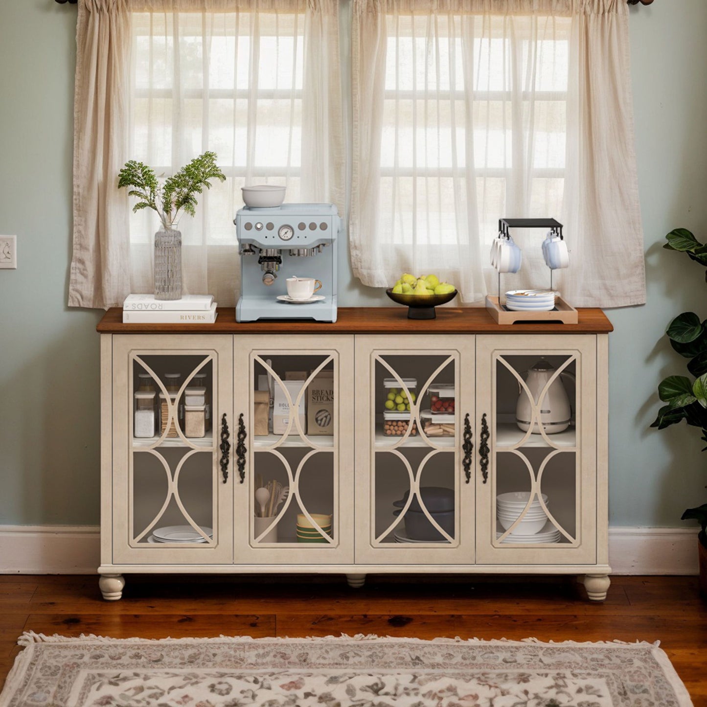 Elegant 4 Door Cabinet With Tempered Glass Doors Home Essentials