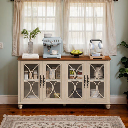 Elegant 4 Door Cabinet With Tempered Glass Doors Home Essentials