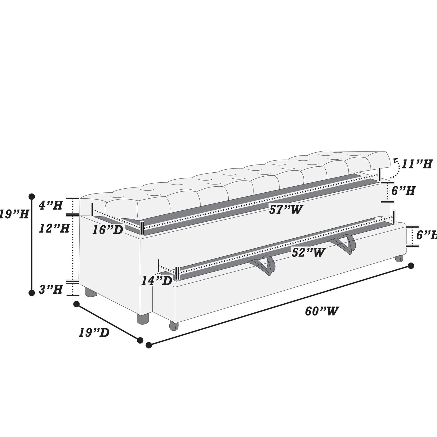 Storage Ottoman With Tufted Seat And Underseat Drawer Home Essentials