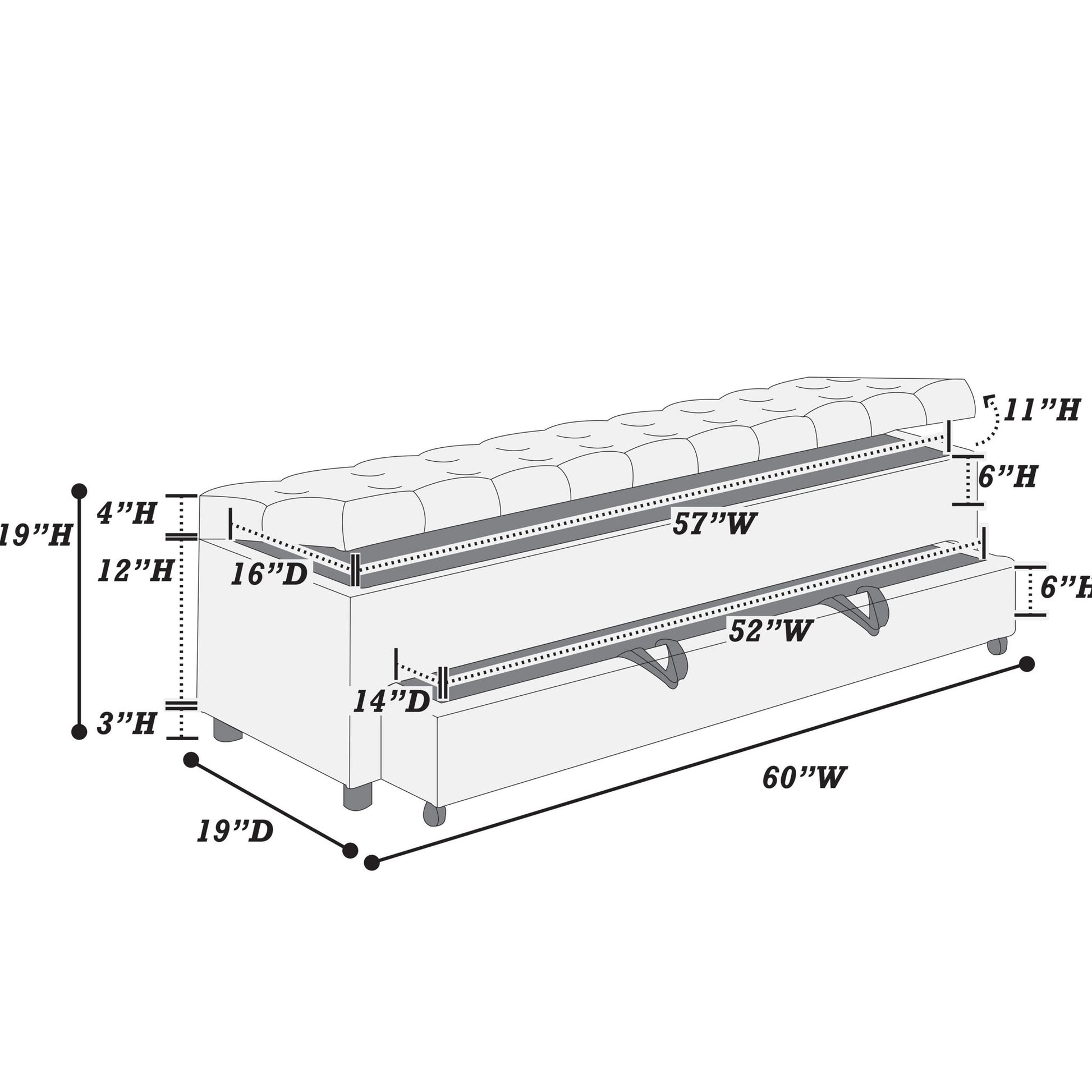 Storage Ottoman With Tufted Seat And Underseat Drawer Home Essentials