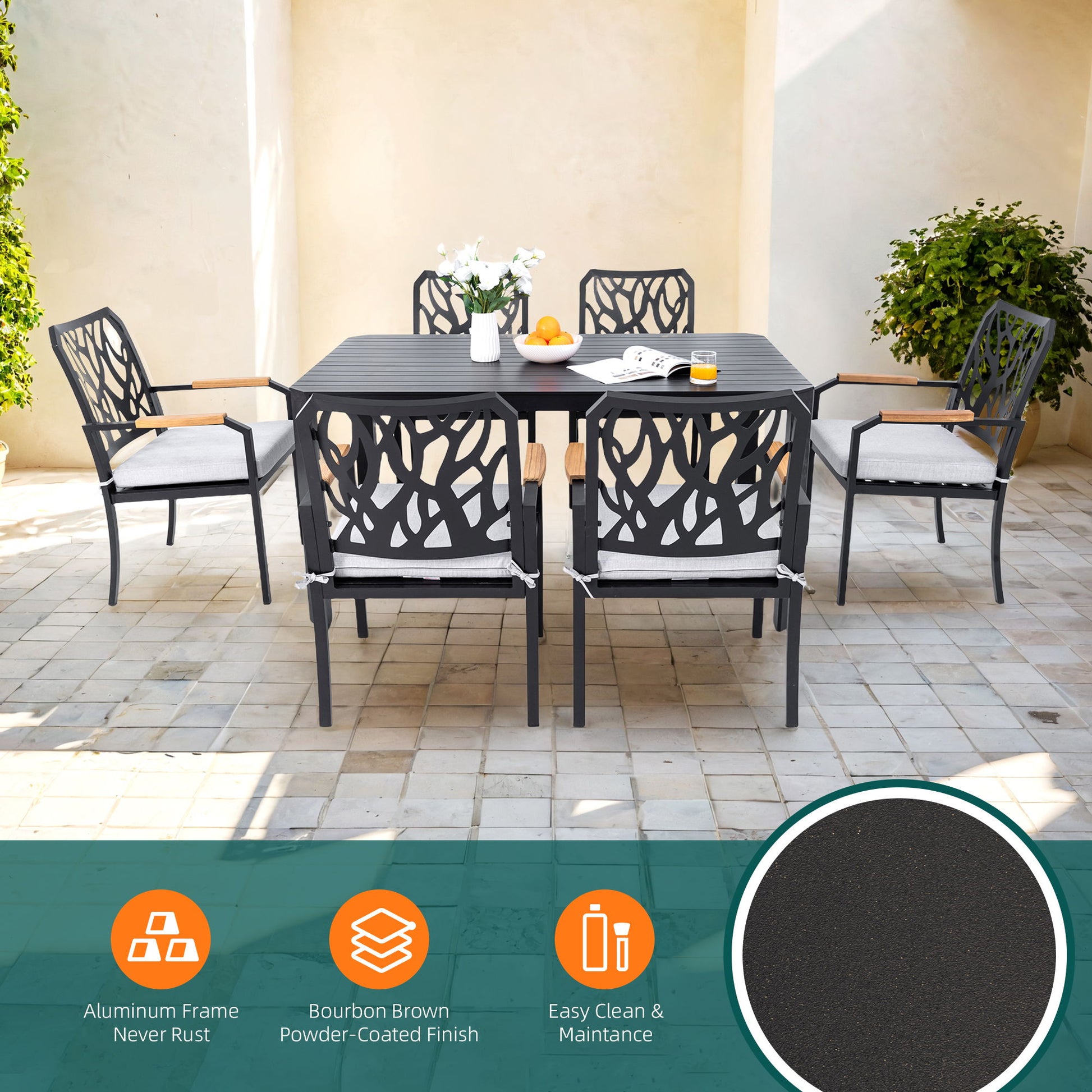 Outdoor Patio Furniture Dining Set With Sunbrella Fabric, Rectangular Table With Umbrella Hole Life Outside