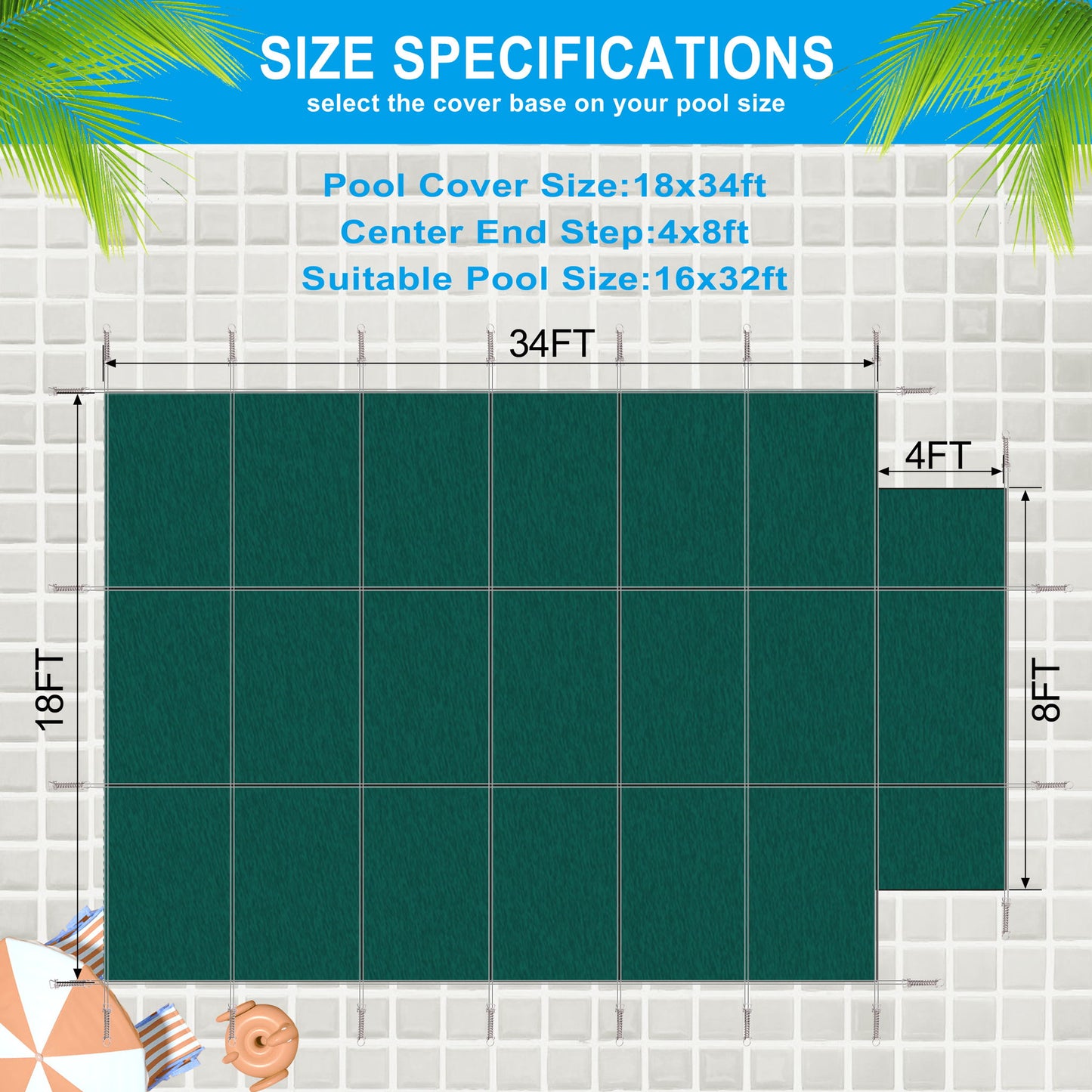 16 X 32 Ft High Strength Pool Safety Cover For Inground Winter Swimming Pools With Center End Step Daily Nest