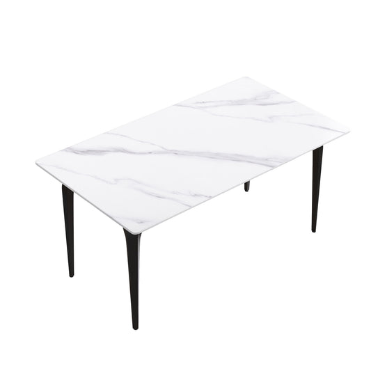 63" Modern Artificial Stone White Straight Edge Black Metal Leg Dining Table, 6 People - White / Black Home Essentials
