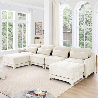 Stylish Sofa With Ottoman And Lumbar Pillows, Ergonomic Design Home Essentials