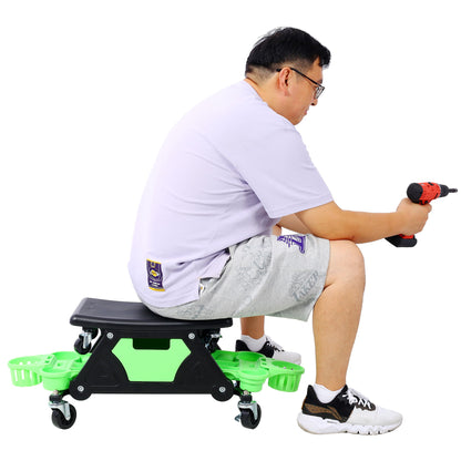 Rolling Detailing Creeper Seat With Wheels, Removable Tool Trays, 300 Lbs Capacity - Green Daily Nest