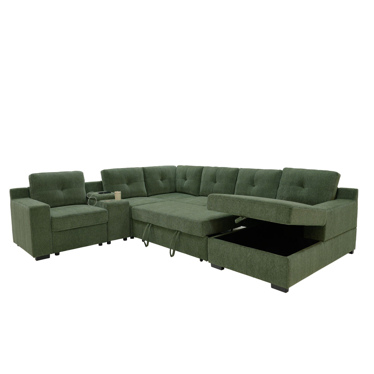 U - Shape Sectional Pull Out Bed With Console, Storage, And USB Charging Home Essentials