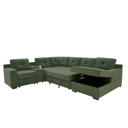 U - Shape Sectional Pull Out Bed With Console, Storage, And USB Charging Home Essentials