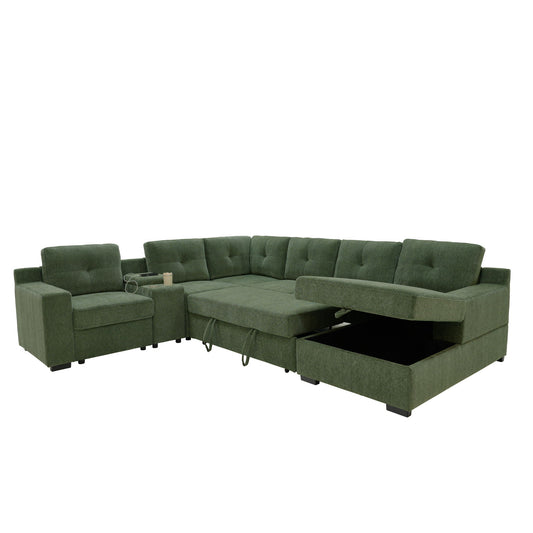 U - Shape Sectional Pull Out Bed With Console, Storage, And USB Charging Home Essentials