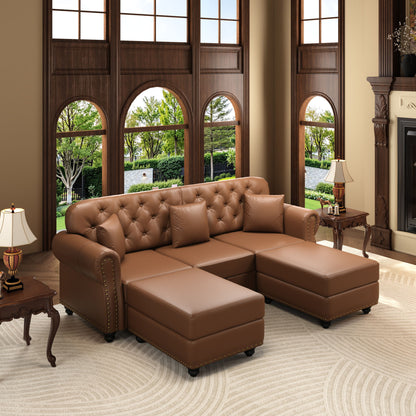 Upholstered Sofa With Nailhead Trim, Rolled Armrests With Ottoman Home Essentials