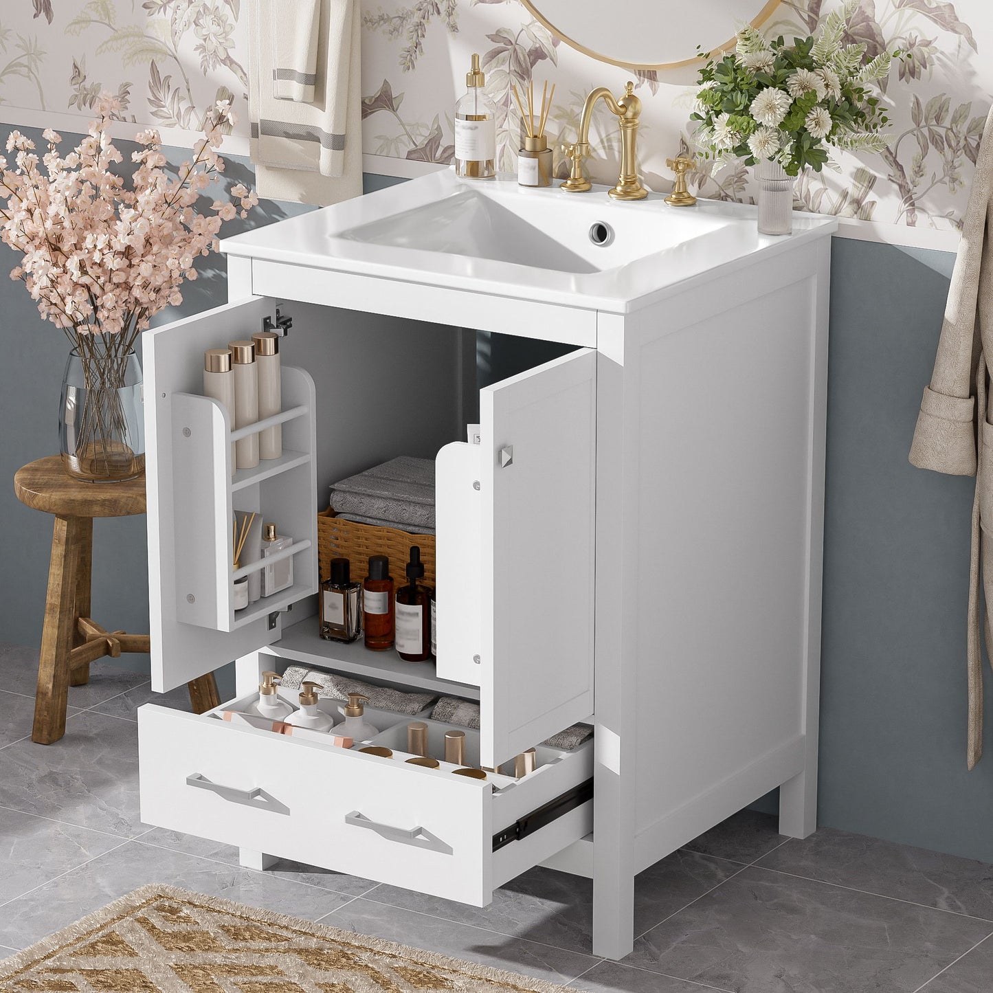 Bathroom Vanity With Integrated Undermount Ceramic Sink, 2 Doors And 1 Drawer, Soft Close Hinges Hearth and Haven