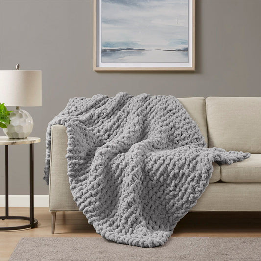 Chunky Knit Throw - Gray Madison Park