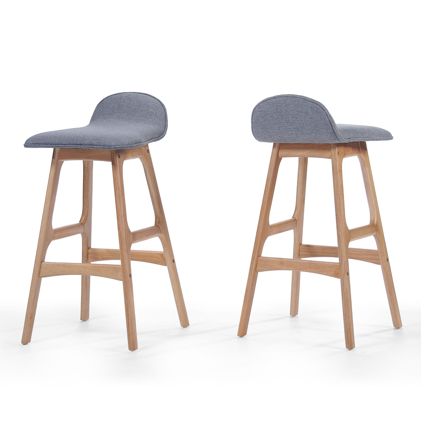 Mid Century Modern Upholstered Low Back Barstools (Set of 2) - Gray / Natural Oak Noble House