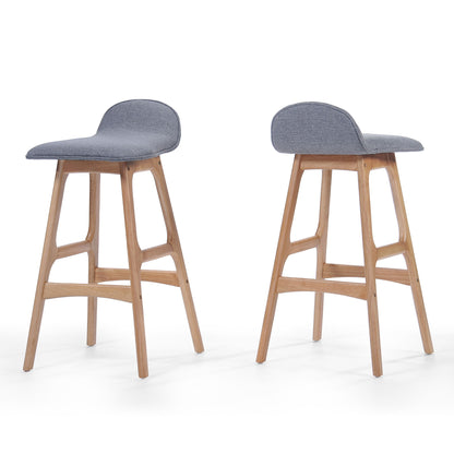 Mid Century Modern Upholstered Low Back Barstools (Set of 2) - Gray / Natural Oak Noble House