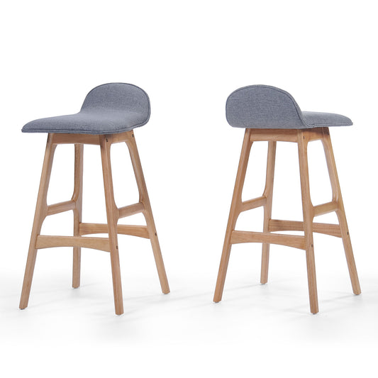 Mid Century Modern Upholstered Low Back Barstools (Set of 2) - Gray / Natural Oak Noble House