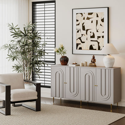 Modern Lacquered 4 Door Cabinet Sideboard Buffet Server Cabinet Storage Cabinet, For Living Room, Entryway, Hallway, Office, Kitchen And Dining Room Home Essentials