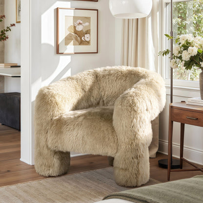 Avalon - Genuine Sheepskin Fur Split Barrel Back Accent Chair - Natural Blonde Jennifer Taylor Home