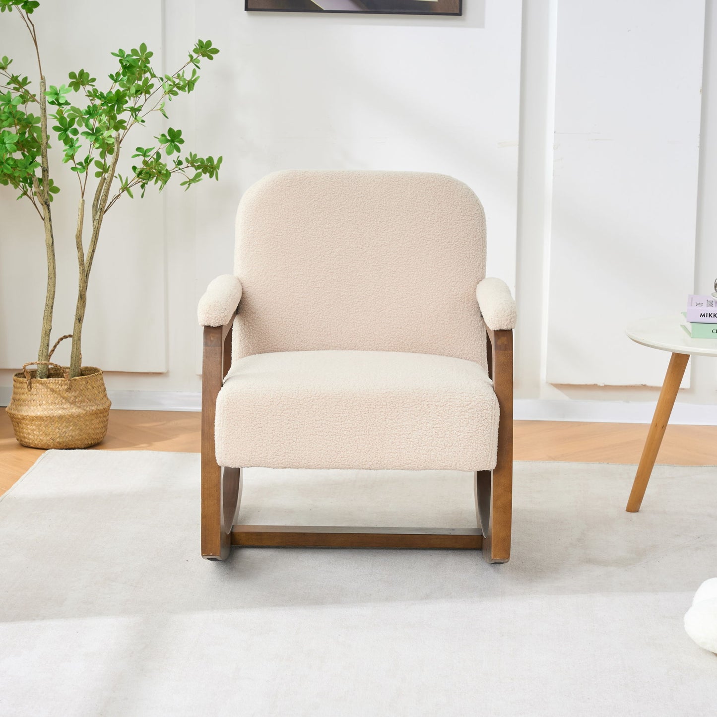 Curved Frame Rocking Accent Chair - Beige / Brown Home Essentials