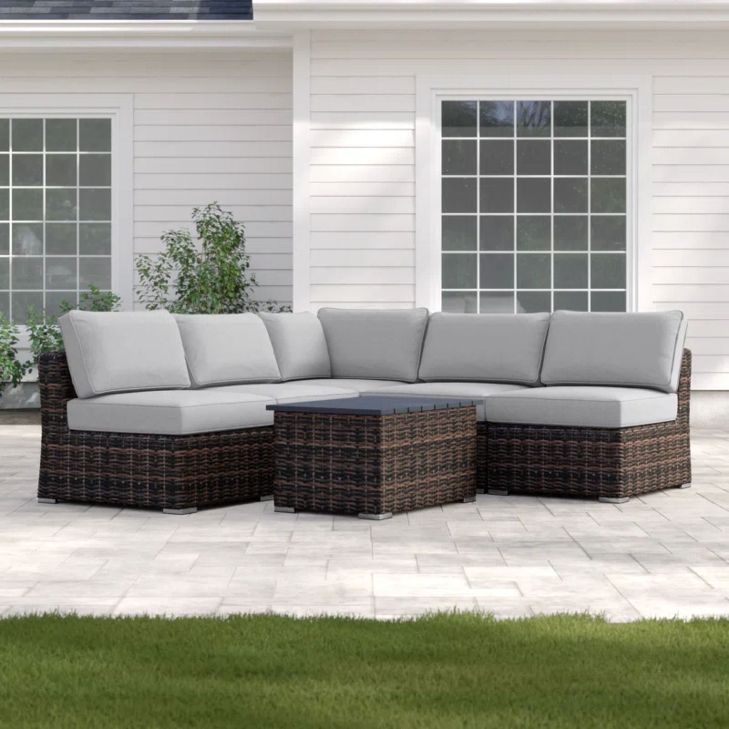 Wicker Sectional Sofa With Cushions And Table LSI Patio Furniture