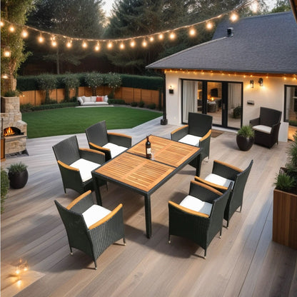 Outdoor Patio Wicker Dining Set With Acacia Wood Top Home Essentials